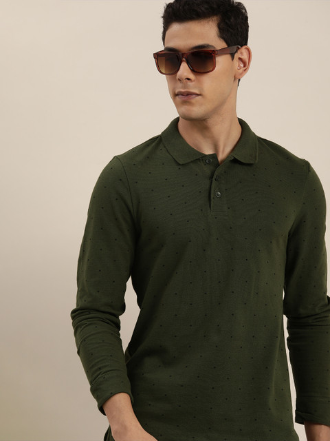 

INVICTUS Men Olive Green & Black Printed Polo Collar Pure Cotton T-shirt