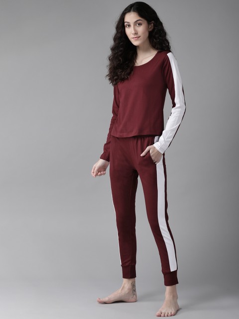 

The Dry State Women Maroon & White Solid Pyjamas Set