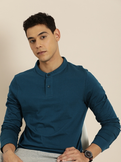 

Invictus Indoor Men Teal Blue Solid Henley Neck T-shirt