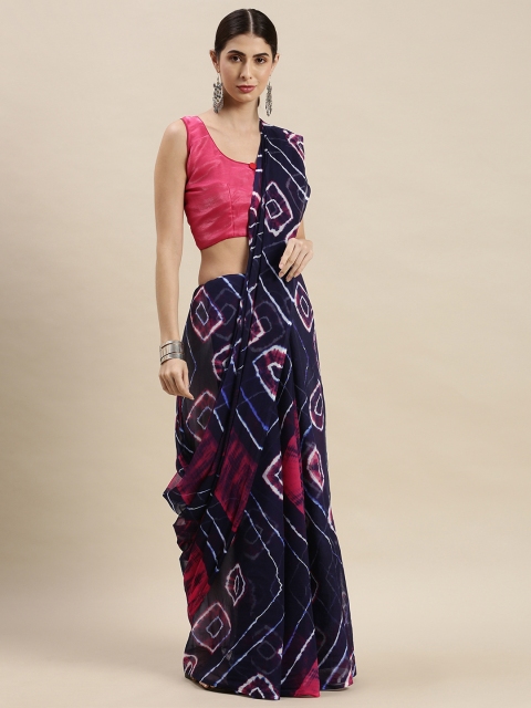 

Geroo Jaipur Navy Blue & White Leheriya Saree
