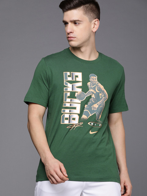 

Nike Men Green Standard Fit ES MVP GIANNIS Antetokounmpo Select Series NBA Pure Cotton T-shirt