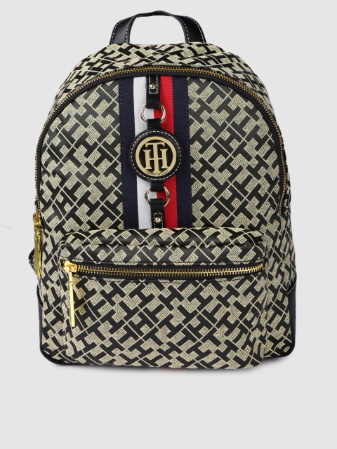 

Tommy Hilfiger Women Black & Cream-Coloured Typography Backpack