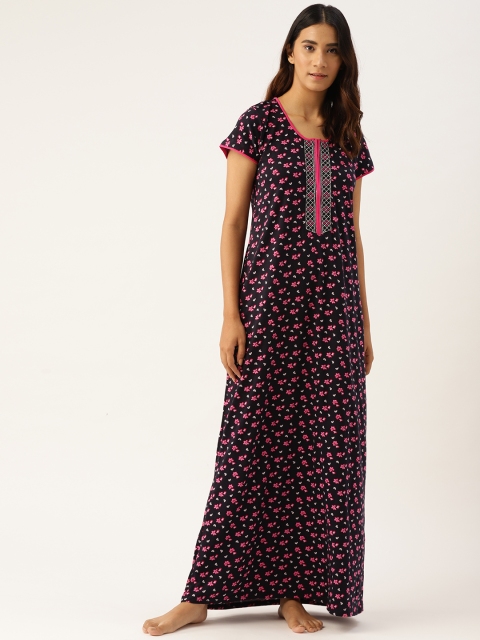 

Sweet Dreams Black & Pink Floral Print Maxi Nightdress