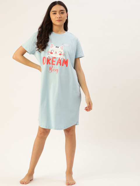 

Sweet Dreams Blue & White Graphic Print Cotton Nightdress