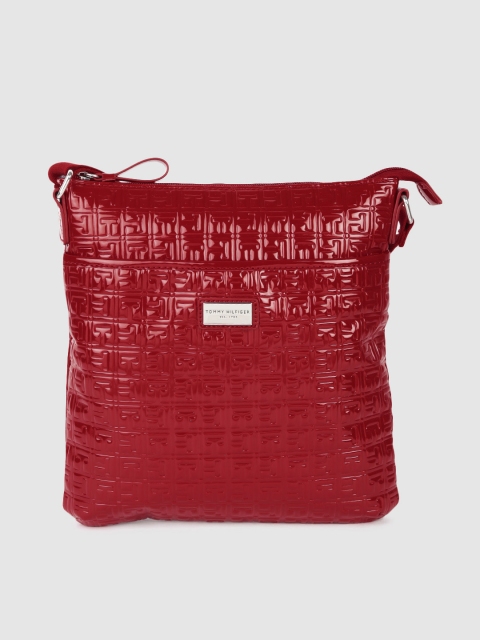 

Tommy Hilfiger Coral Red Textured Structured Sling Bag