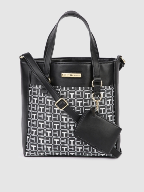 

Tommy Hilfiger Black & White NAOMI II Brand Logo Print Structured Handheld Bag