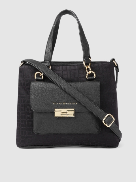 

Tommy Hilfiger Black Typography Printed Fabric Regular Shopper Satchel