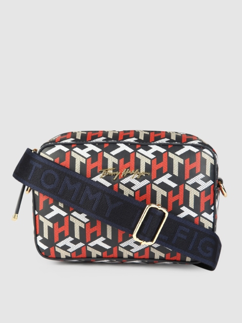 

Tommy Hilfiger Blue Typography Printed Bowling Camera Bag