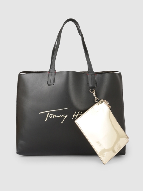 

Tommy Hilfiger Black Solid PU Oversized Structured Tote Bag