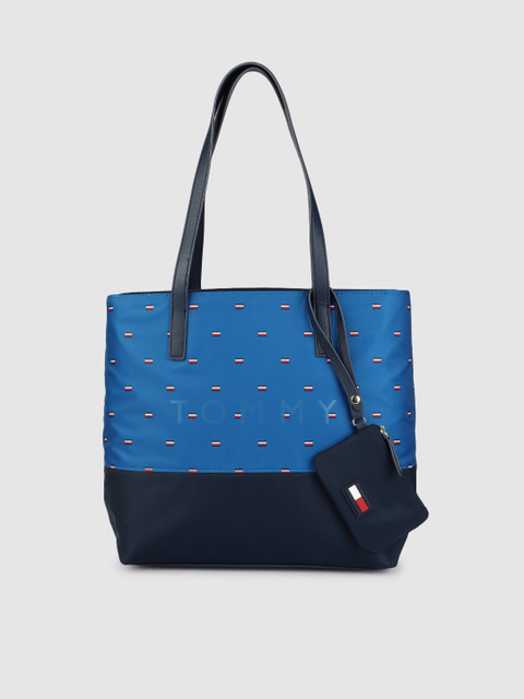 

Tommy Hilfiger Blue Printed Colourblocked Structured Sling Bag with Pouch