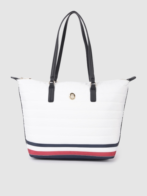

Tommy Hilfiger White Solid Synthetic Regular Structured Tote Bag with Quilted