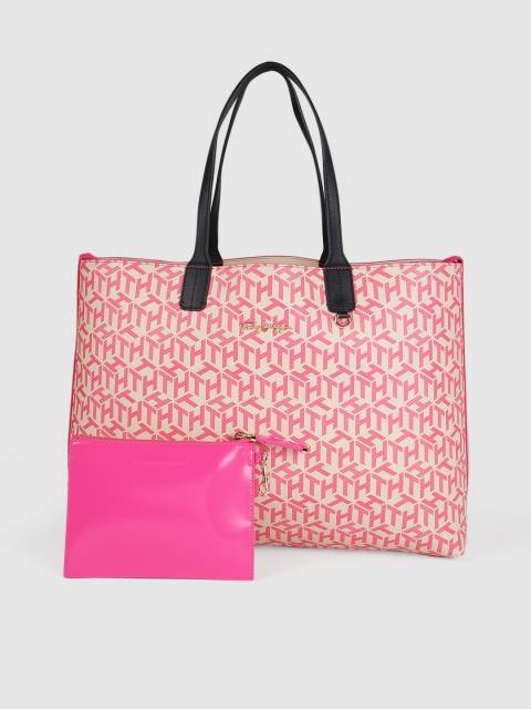 

Tommy Hilfiger Pink & Beige Printed ICONIC TOTE MONOGRAM Reversible Tote Bag