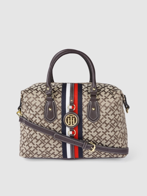 

Tommy Hilfiger Brown & Cream- Coloured Printed Structured Handheld Bag