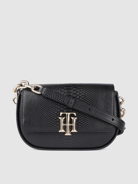 

Tommy Hilfiger Black Snake Textured TH LOCK CROSSOVER Sling Bag