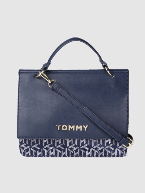 

Tommy Hilfiger Navy Blue Printed Structured Satchel Bag