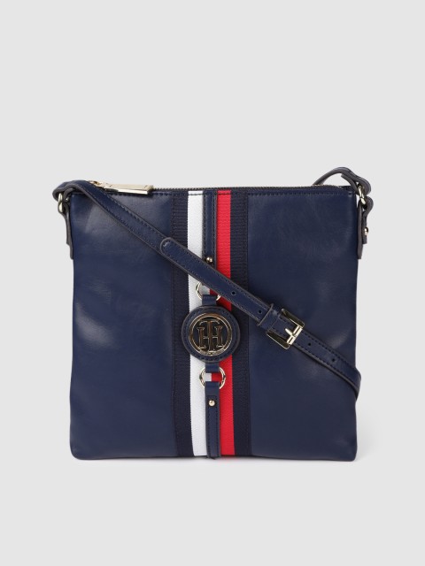 

Tommy Hilfiger Blue Typography Printed Structured Sling Bag