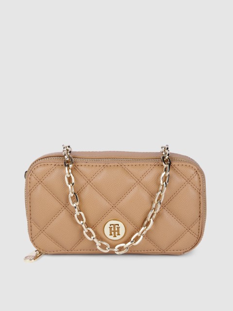 

Tommy Hilfiger Camel Brown HONEY CROSSOVER Structured Quilted Sling Bag