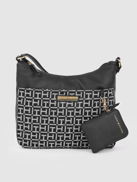 

Tommy Hilfiger Black & White NAOMI II Brand Logo Print Structured Sling Bag