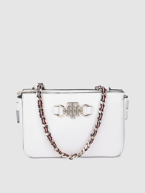 

Tommy Hilfiger White Solid Structured Sling Bag With Adjustable Belt