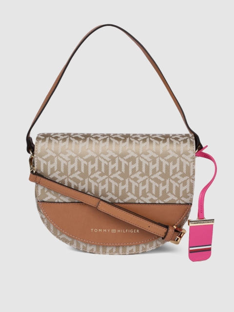 

Tommy Hilfiger Beige Printed Half Moon Handheld Bag