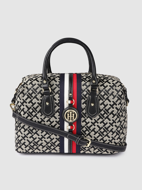 

Tommy Hilfiger Black & Cream- Coloured Printed Structured Handheld Bag