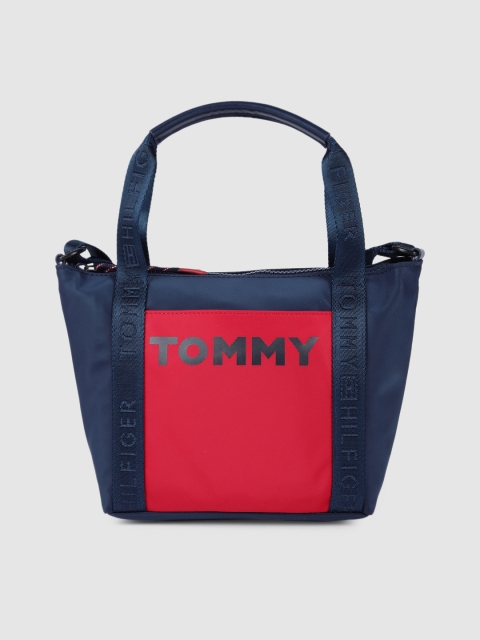 

Tommy Hilfiger Navy Blue & Red Printed Handheld Bag
