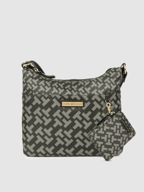 

Tommy Hilfiger Black & Grey Printed Structured Sling Bag
