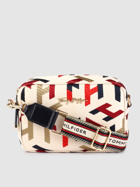

Tommy Hilfiger Beige & Red Embroidered Sling Bag