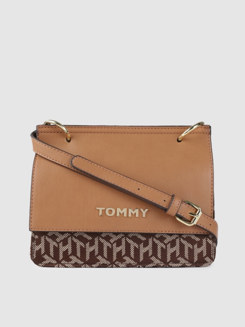 

Tommy Hilfiger Tan Brown Printed Structured Sling Bag