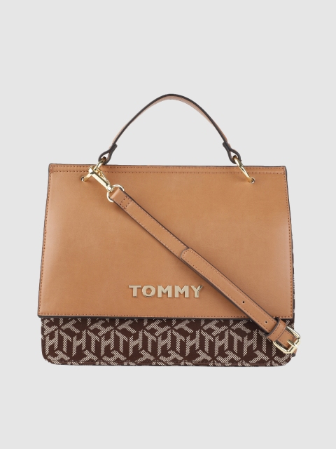 

Tommy Hilfiger Tan Brown Printed Structured Satchel