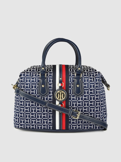 

Tommy Hilfiger Navy Blue & White Printed Structured Handheld Bag
