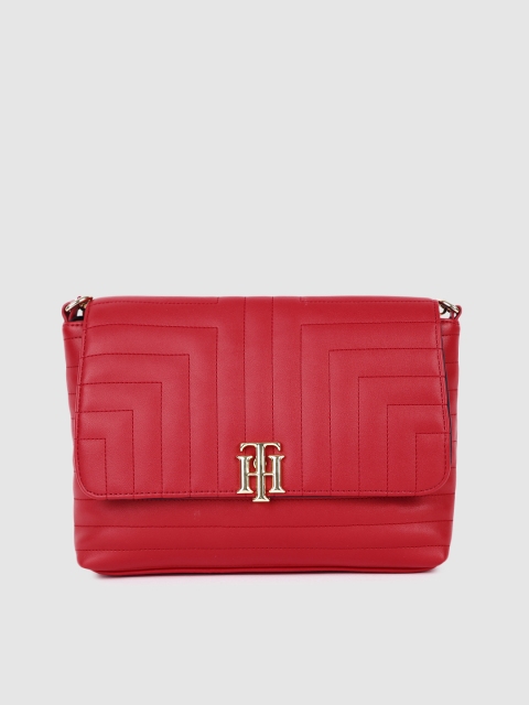 

Tommy Hilfiger Red Textured PU Structured Sling Bag with Quilted