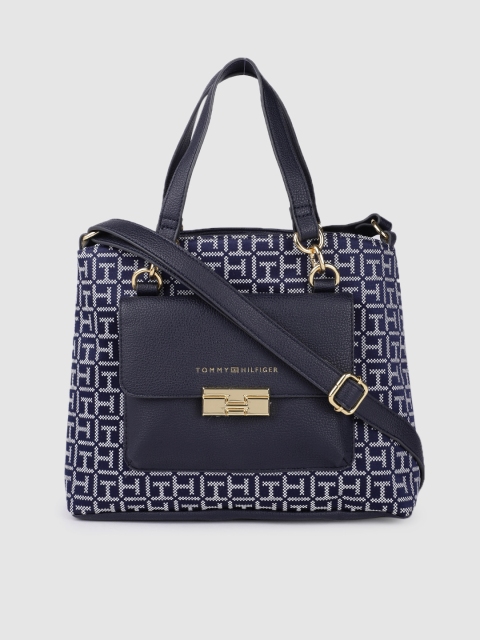 

Tommy Hilfiger Navy Blue & White Printed FRANCESCA II-SATCHEL Handheld Bag