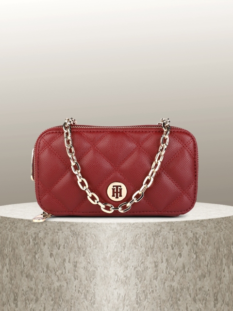 

Tommy Hilfiger Maroon Textured Honey Mini Chain Quilted Structured Sling Bag