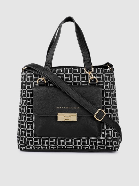 

Tommy Hilfiger Black & White Printed FRANCESCA II-SATCHEL Handheld Bag