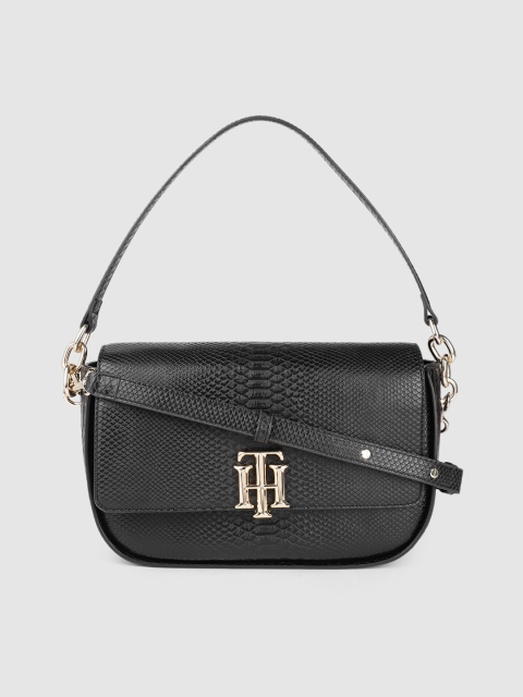 

Tommy Hilfiger Black Snake Textured TH LOCK SATCHEL Shoulder Bag