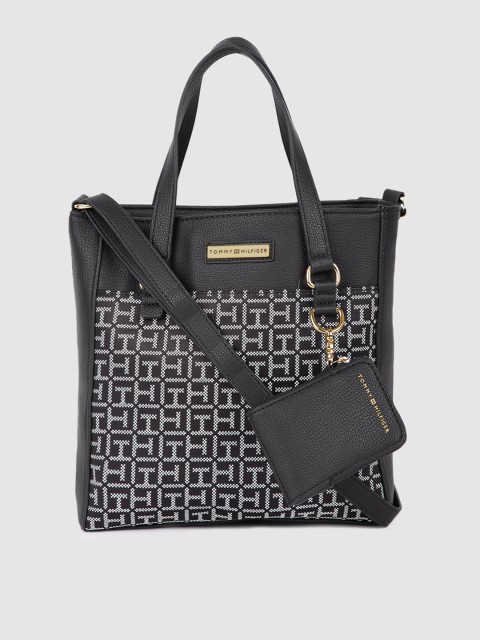 

Tommy Hilfiger Black & White NAOMI II Brand Logo Print Structured Handheld Bag