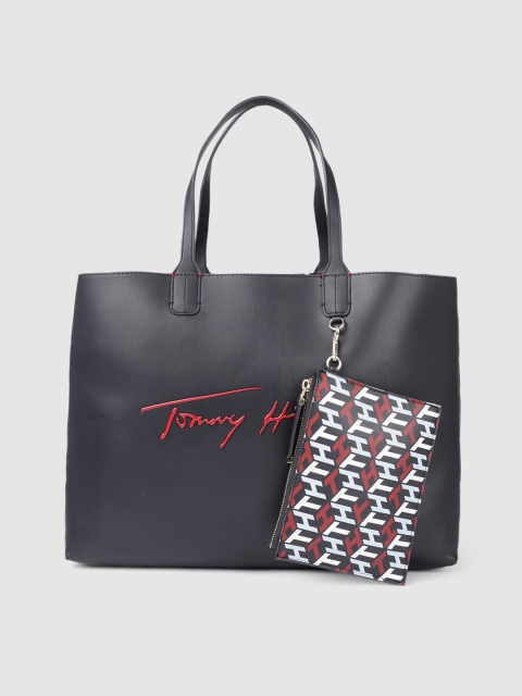 

Tommy Hilfiger Navy Blue Solid PU Oversized Shopper Tote Bag