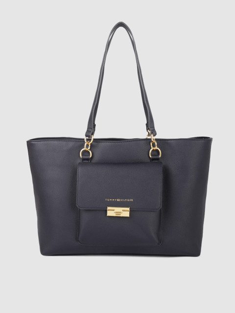 

Tommy Hilfiger Navy Blue Solid PU Regular Structured Tote Bag