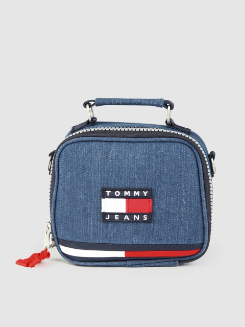 

Tommy Hilfiger Blue Structured Denim Handheld Bag with Brand Logo Applique