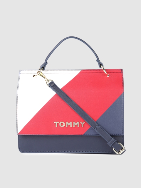 

Tommy Hilfiger Navy Blue & Red NATHALIE-CV Colourblocked Satchel