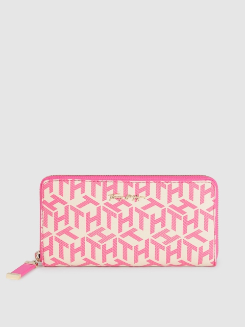 

Tommy Hilfiger Women Pink & Beige Typography Printed Zip Around Wallet