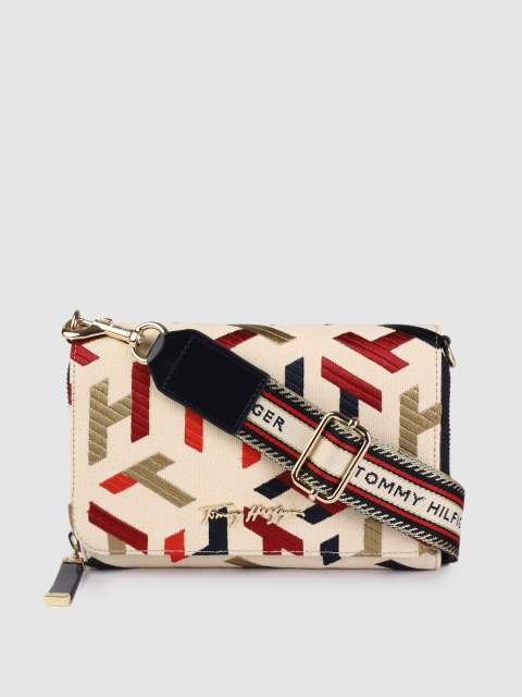 

Tommy Hilfiger Beige & Red Embroidered Sling Bag
