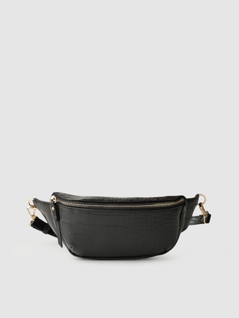

MANGO Women Black Croc Textured Waist Pouch