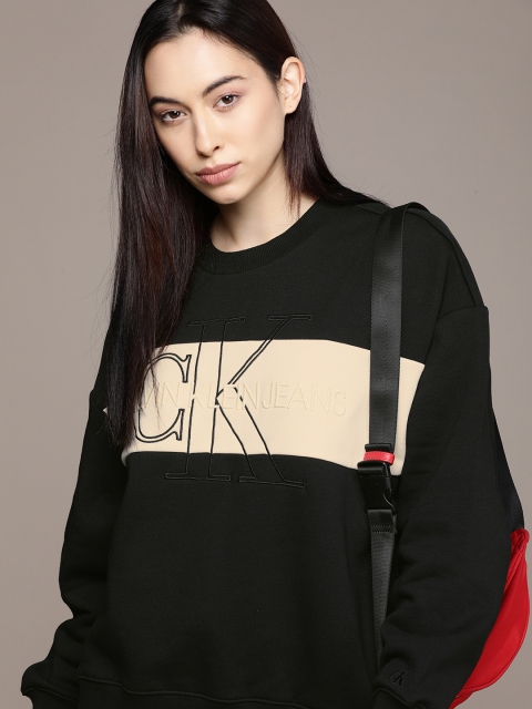 

Calvin Klein Jeans Women Black & Cream-Coloured Embroidered Sweatshirt