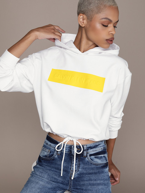 

Calvin Klein Jeans Women White Embossed Hooded Sweatshirt