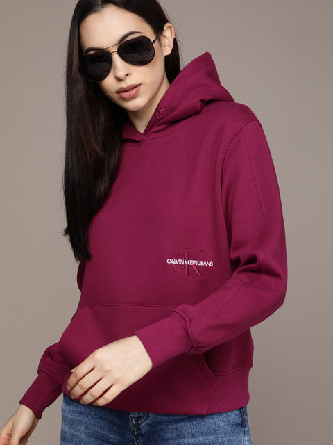 

Calvin Klein Jeans Women Purple Brand Logo Embroidered Hooded Sweatshirt