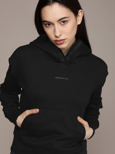 

Calvin Klein Jeans Women Black Brand Logo Print Detail Hooded Sweatshirt
