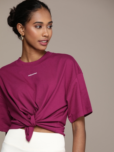 

Calvin Klein Jeans Women Magenta Boxy Pure Cotton T-shirt With Logo Print