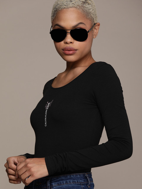 

Calvin Klein Jeans Women Black Brand Logo Slim Fit T-shirt